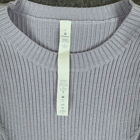 Lululemon Serene Merino Wool Sweater Women's 2 Purple Pullover Ribbed Stretch - Picture 4 of 9